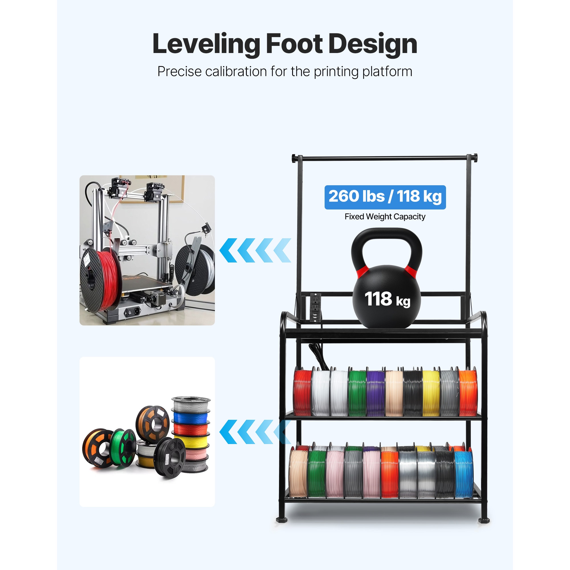 3D Printer Filament Storage Rack 3-Tier 3D Printer Stand With Storage_maomaolike.com